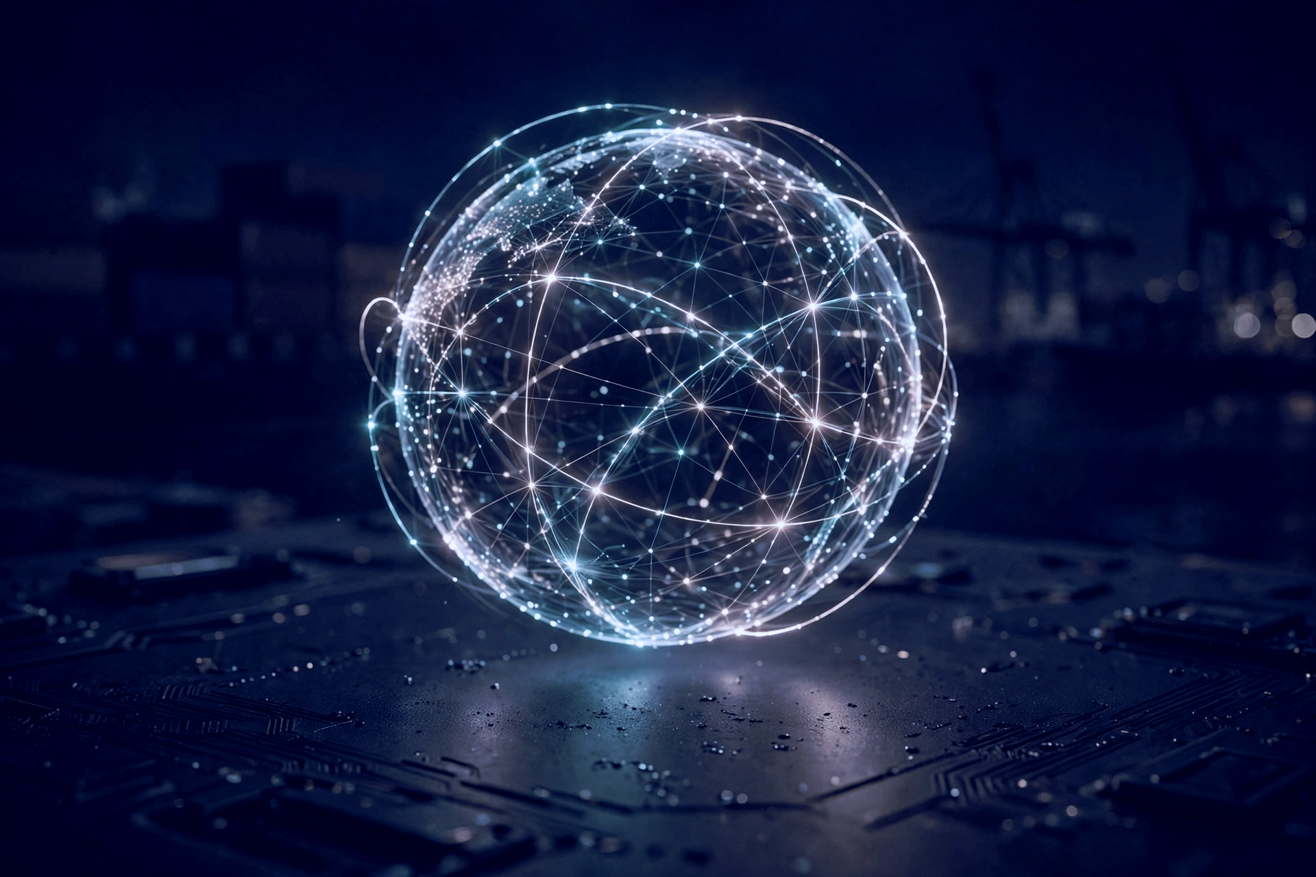 Abstract glowing AI network sphere